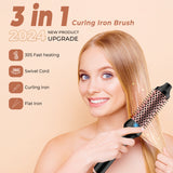 3 in1 Thermal Brush Ionic Heated Round Brush Ionic Hair Curler/Straightener with Anti-Scald Hair Curling Iron Hair Styling Tools