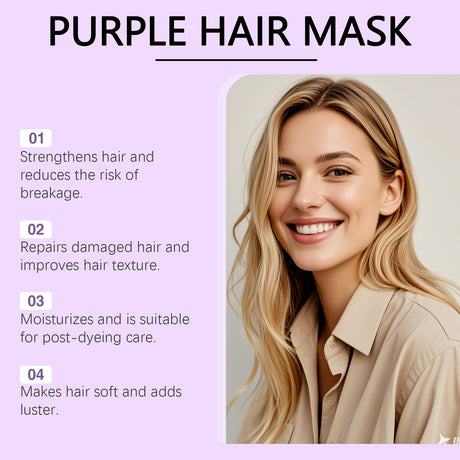Purple Keratin Hair Mask Repair Dry Frizz Damage Remove Yellow Color Neutralizes Brass Soft Shiny Smooth Nourish Hair Care Cream