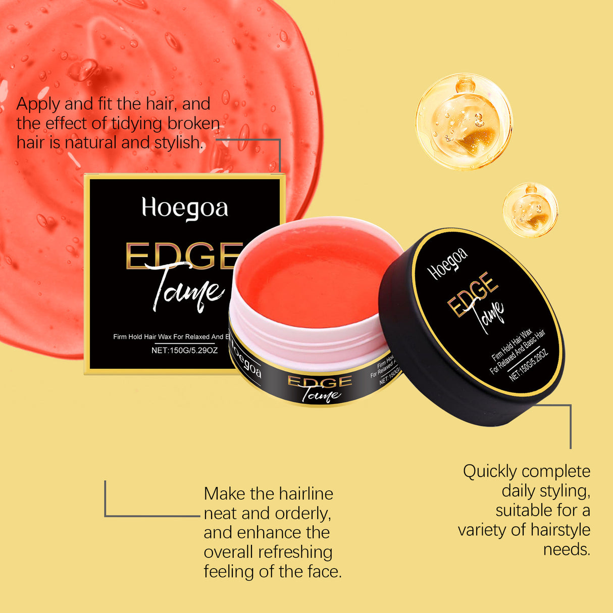 Edge Tame Firm Hold Hair Wax Natural Finish Long Lasting Style Control Frizz Free Smoothing Texture Professional Salon Hair Care
