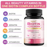 Biotin Collagen - Nourishes The Skin, Slows Down Aging, Promotes Healthy Hair, Strong Nails, and Improves Intestinal Digestion 120 Capsules