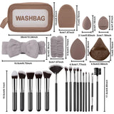 16Pcs Professional Makeup Brush Set Eye Shadow Contouring Foundation Highlight Setting Powder Blending Makeup Sponge Powder Puff