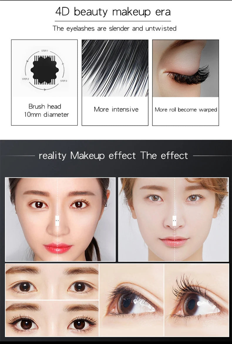 Black 4D Fiber Mascara Thick Lengthening Volumizing Waterproof Sweatproof Long Lasting Eyelash Extension Eye Makeup Cosmetics