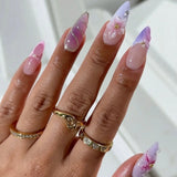 24pcs wearable false nail kit, randomly shipped; almond-shaped pearl starlight false nails; artistic flower press-on nails.