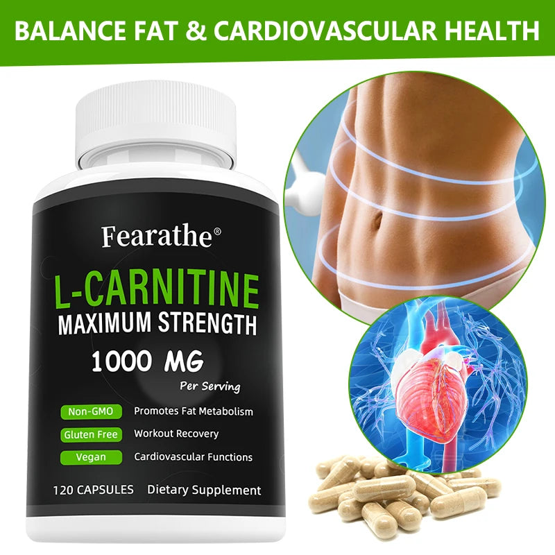 L-Carnitine Capsules, Sports Nutrition Supplement, Support Metabolism, Mental Focus, Body Condition & Muscle Wellness