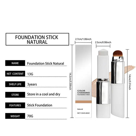 2-in-1 Color-Changing Foundation Stick Liquid Lightweight Moisturizing Brightening Foundation Color Changing For All Skin Types