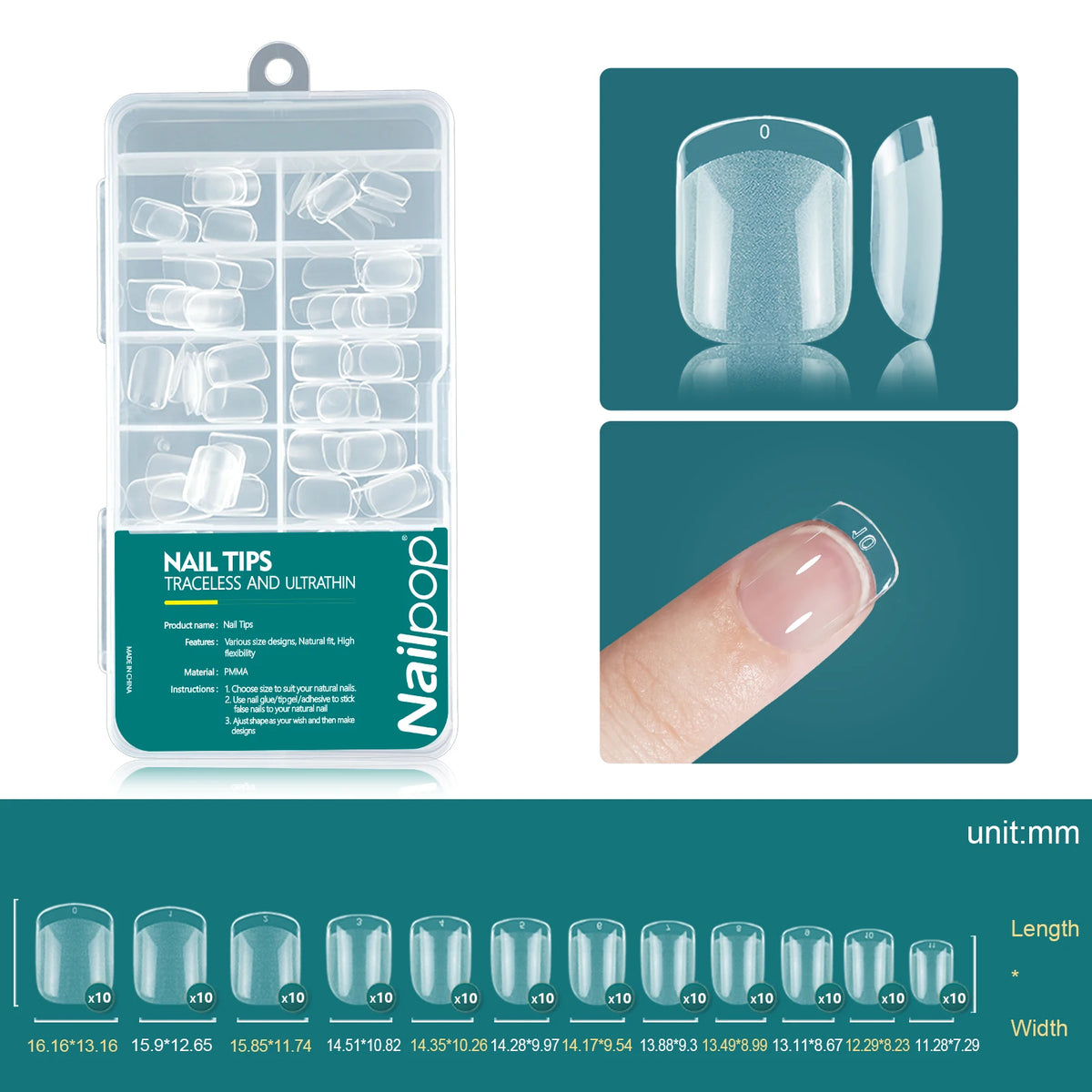 Nailpop 120pcs/box Gel X Nail Tips Medium Short Shape Almond/Square/Soft Gel Nail Tips False Nails Soak Off Easy Nail Extensions