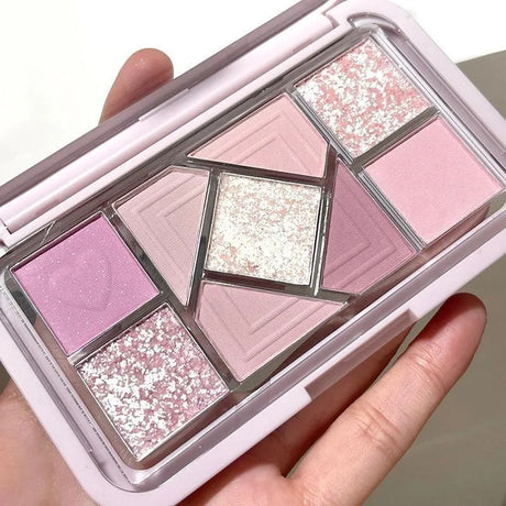 Nine-Color Eyeshadow Palette Blush Highlight Makeup Pearly Highgloss Shimmer Pink Brown Earth Color Fine Sequins Eye Shadow
