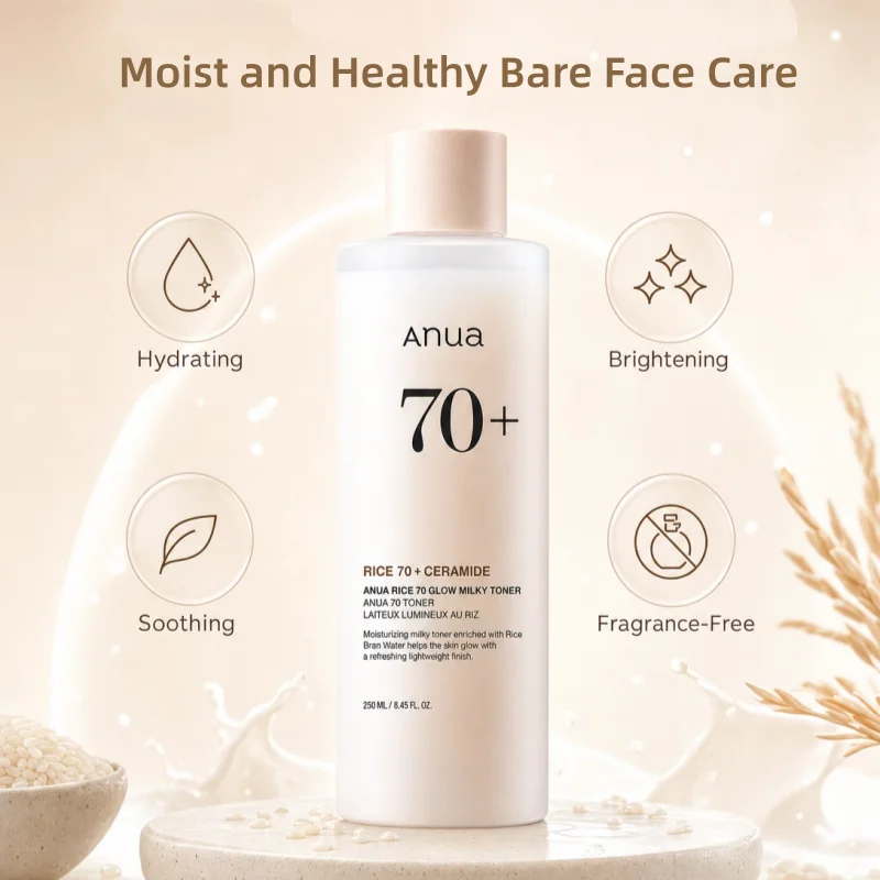 Korean Rice 70 Glow Milky Toner,Acne Moisturizing Rice Water Niacinamide Facial Essence Toner Pore Care Face Care Products 250ml