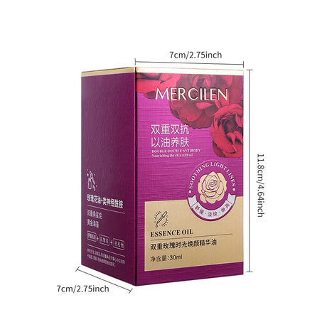 Mercilen Double Rose Time Revitalizing Essence Oil 30ml, Moisturizes, Nourishes, and Firms the Skin, Daily Facial Skin Care Essence, Makes Skin Look Younger, Contains Rose Essential Oil and Plant-Based Squalane, Suitable for