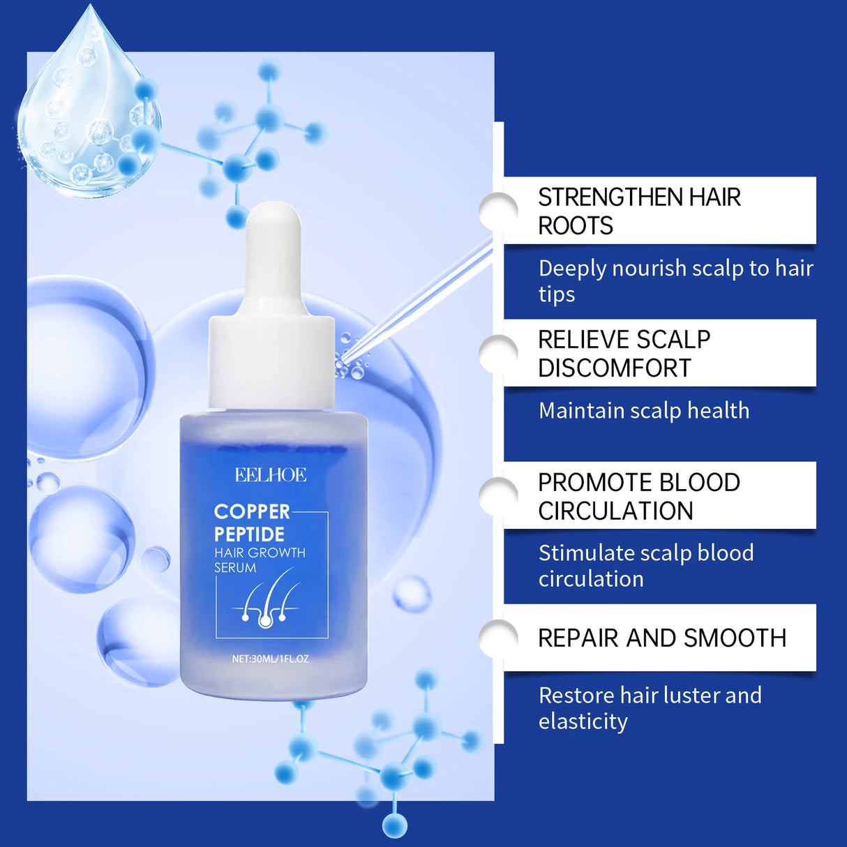 Copper Peptide Hair Density Serum Nourishing Scalp Strengthening Hair Follicles Anti Breakage Fuller Healthier Hair Lightweight & Fast Absorbing