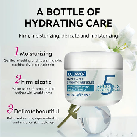 5 Seconds Retinol Anti-Wrinkle Cream Instant Anti Aging Line Fade Cream Firming Face Fine Skin Moisturizing Care Lifting Cream