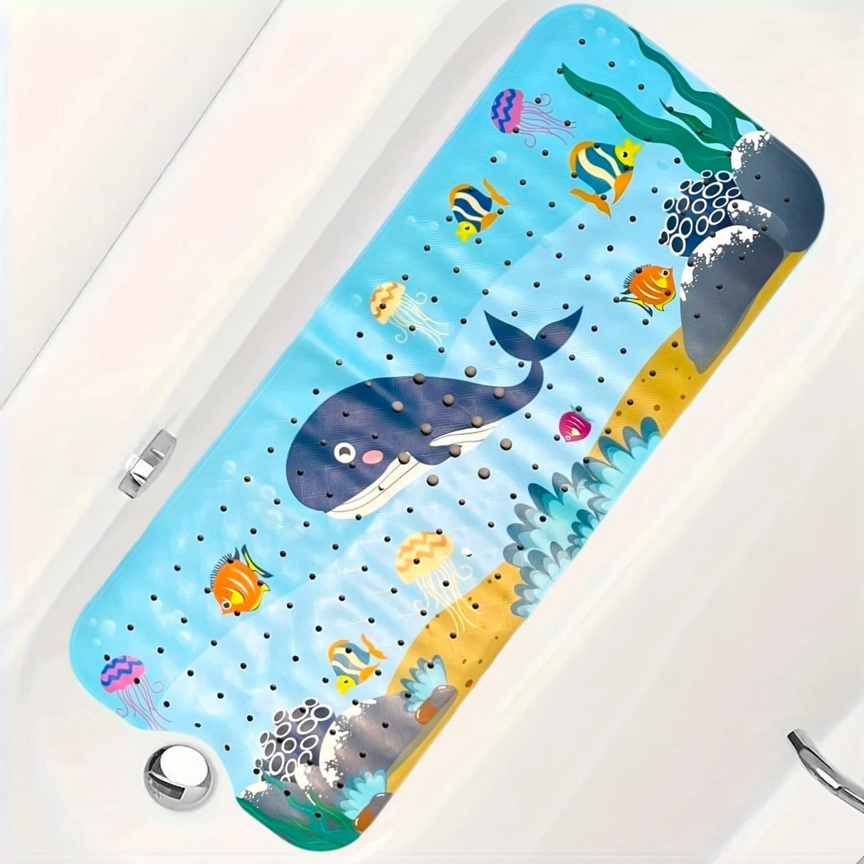 1pc Cartoon Extra Long Bathtub Mat 40x100cm Non Slip Bath Mat for Bathroom Tubs Shower Mats with Suction Cups & Drain Holes