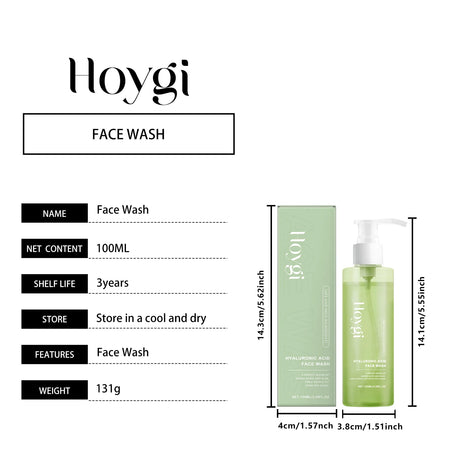 Hyaluronic Acid Face Cleanser Gel for Sensitive Skin Deep Pore Cleansing Makeup Remover Moisturizing Non Drying Formula 100ml