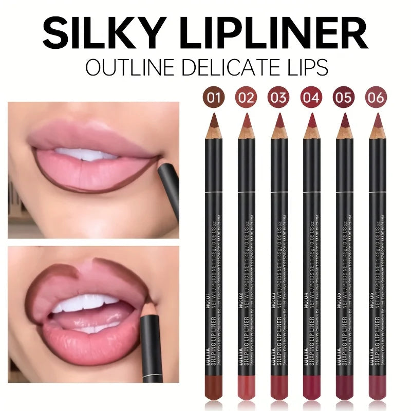Pudaier 6-Color Waterproof Matte Lip Liner - Long-Lasting, Non-Transfer Formula, Matte Finish, 6 Versatile Shades