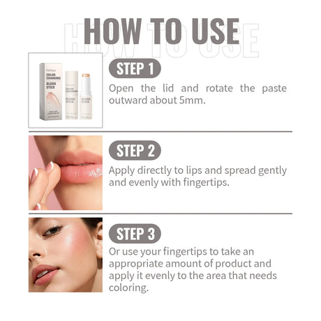 Color Change Blush Stick Tinted Moisturizing Long-Lasting Lip Cheek Eye Lightweight Cream Multi Stick Makeup Contour Cosmetics