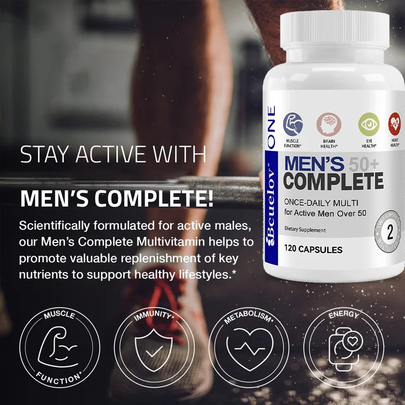 Men's 50+ Daily Super Multivitamin, High Potency Formula for Brain, Eye & Heart Health, Vitamins A C D E K B1 to B12 Gluten Free