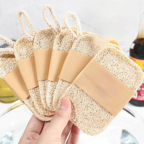 6pcs Natural Loofah Exfoliating Sponges - Gentle Body Scrubber for Shower & Bath, Bamboo Fiber Cleaning Pads