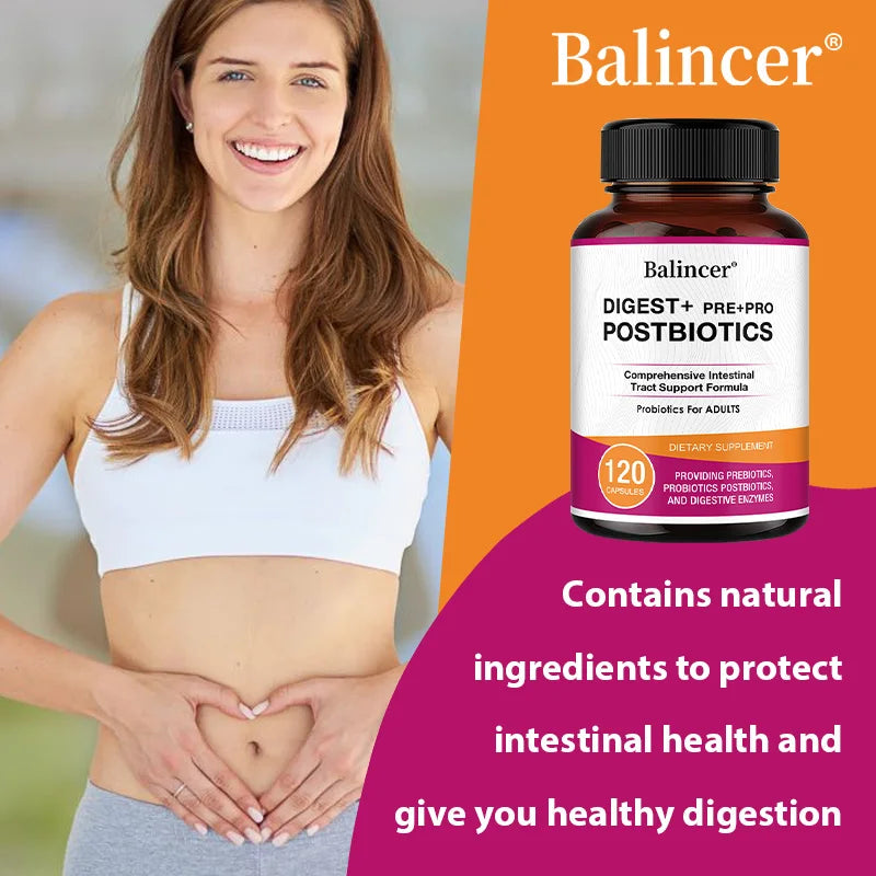 Postbiotics & Digestive Enzymes Capsules, Support Gut Wellness, Daily Digestive Comfort and Immune Balance, Vegan, Non-GMO