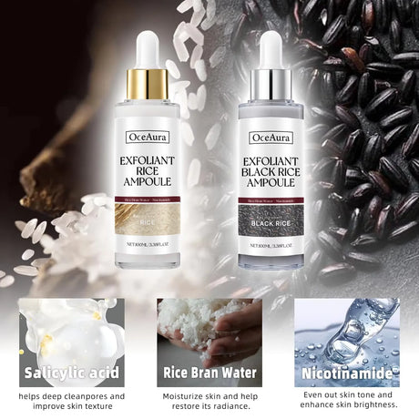 Black&White Rice Exfoliating Essence Dead Skin Remover Facial Glowing Replenisning Shrink Pore Hyaluronic Acid Brightening Serum