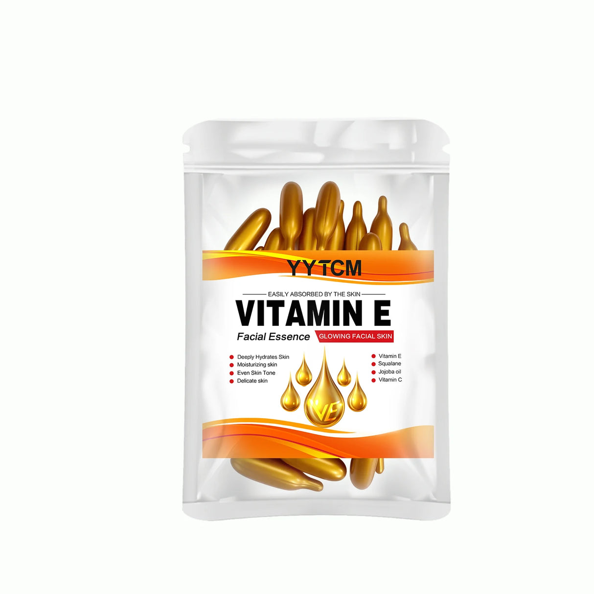Vitamin E Deep Moisturizing Capsule Essence, Hydrates and Smooths Skin, Contains Plant-Based Squalane, Vitamin C, Deep Hydration and Skin Brightening Essence (0.4Gx30 Capsules)/Bag-1 Bag