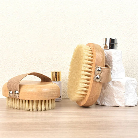 SPA Wooden Body Brush Natural Boar Bristle Organic Dry Skin Body Brush Bamboo Wet Back Shower Brushes Exfoliating Bathing Brush