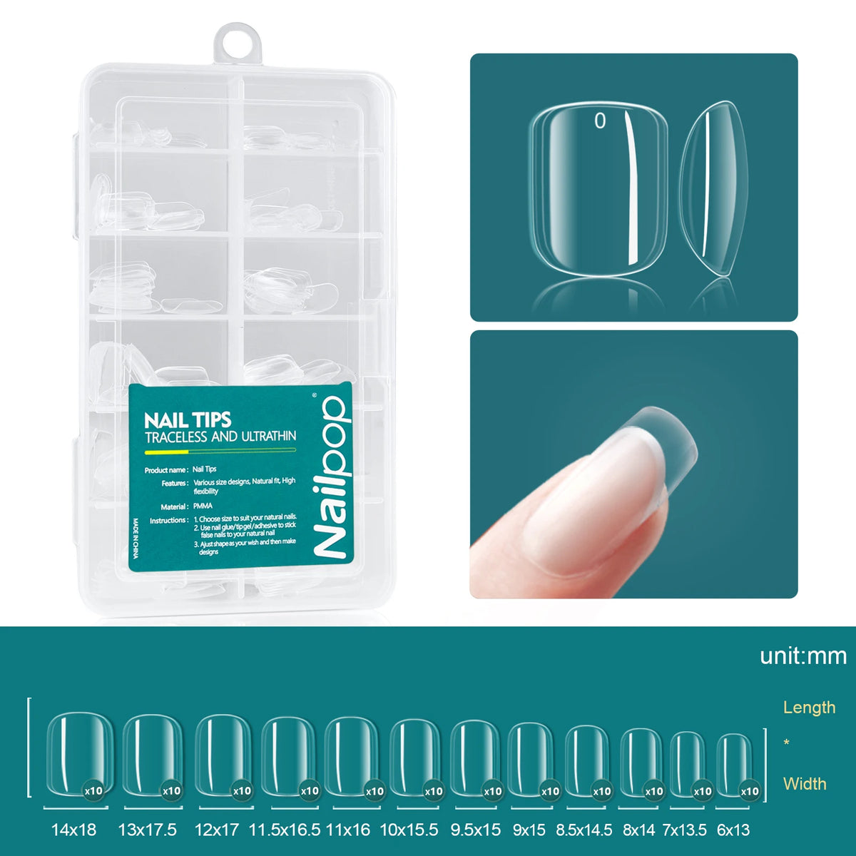 Nailpop 120pcs/box Gel X Nail Tips Medium Short Shape Almond/Square/Soft Gel Nail Tips False Nails Soak Off Easy Nail Extensions