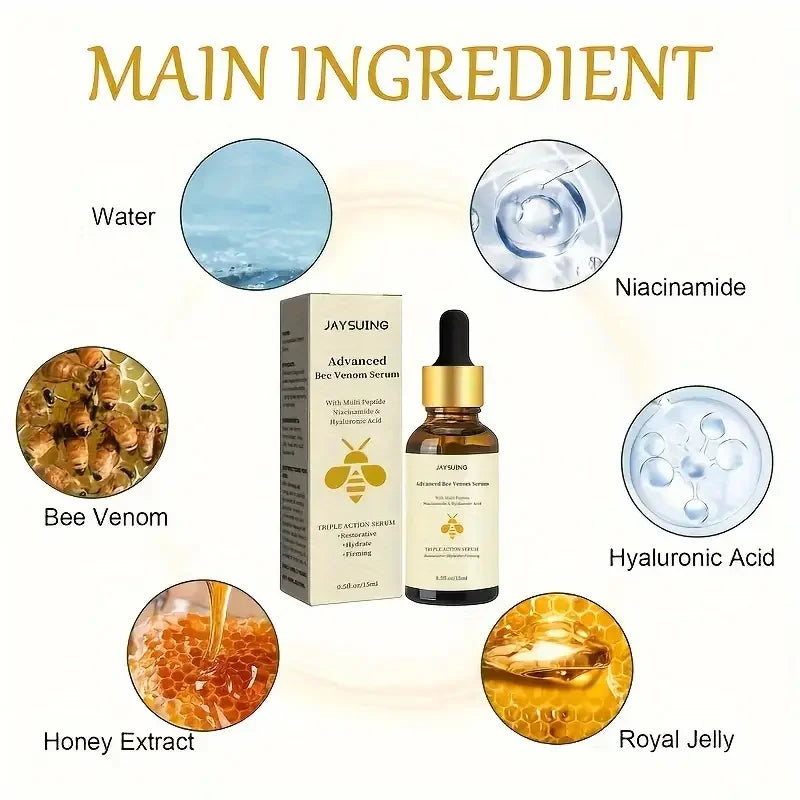 Bee Venom Serum Peptide Niacinamide Hyaluronic Acid Hydrating Essence Smooth Fine Lines Brighten Dull Daily Facial Skin Care