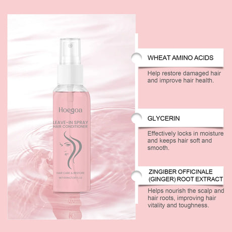 Leave-In Hair Conditioner Care Spray Wash Free Gentle Nourishing Scalp Anti Frizz Split Ends Daily Moisturizing Hair Spray 100ml
