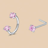6/2pcs Horseshoe Nose Rings With L-Shape Nose Stud, Stainless Steel Rianbow CZ Nose Ring,, Lip Eyebrow Helix Ear Piercing