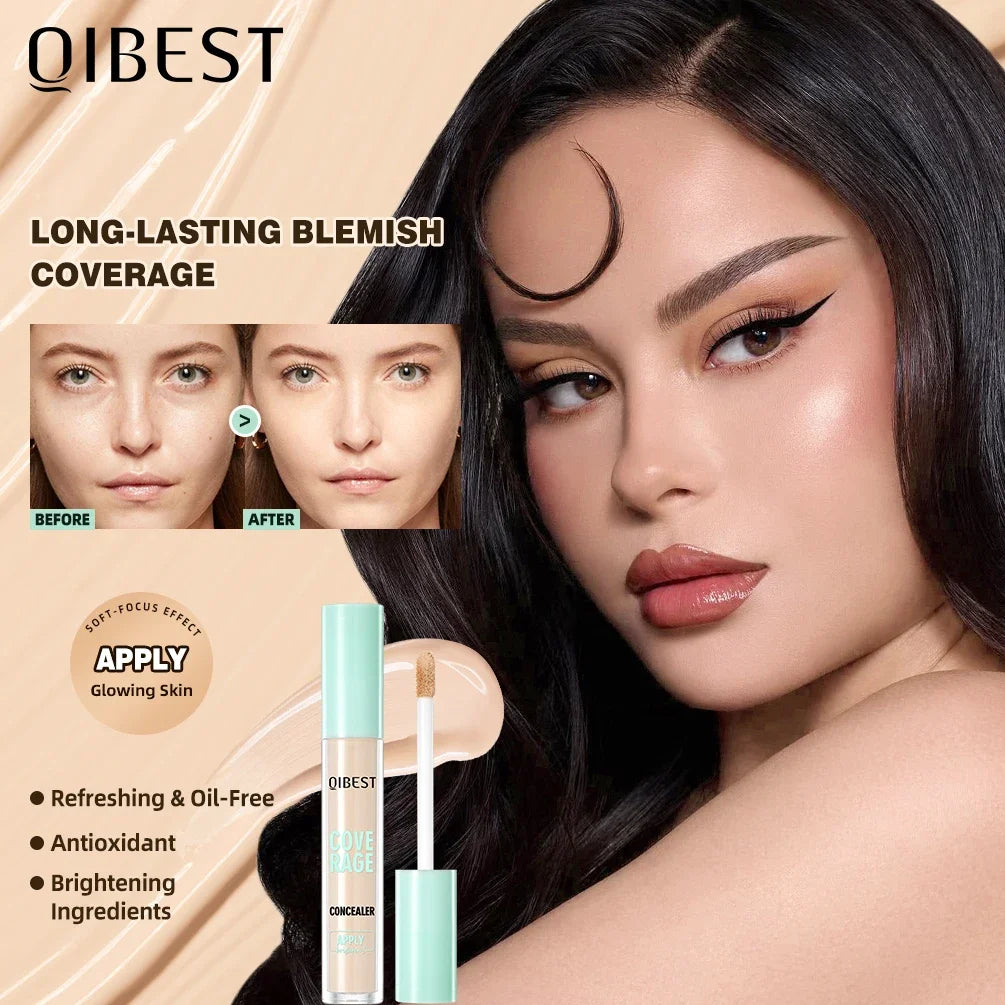QIBEST 3D Full Coverage Concealer Long Lasting Liquid Concealer For Dark Circles Natural Finish Seamless Blend Under Eye Makeup