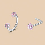 6/2pcs Horseshoe Nose Rings With L-Shape Nose Stud, Stainless Steel Rianbow CZ Nose Ring,, Lip Eyebrow Helix Ear Piercing