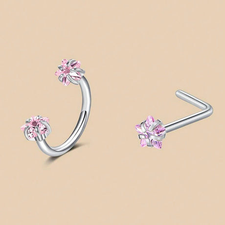 6/2pcs Horseshoe Nose Rings With L-Shape Nose Stud, Stainless Steel Rianbow CZ Nose Ring,, Lip Eyebrow Helix Ear Piercing