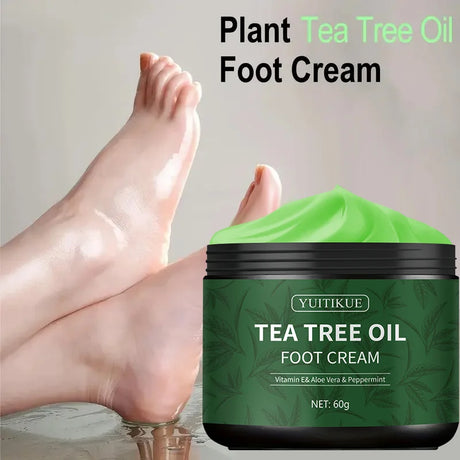 YUITIKUE Tea Tree Foot Cream 60g - 97%! Clinical Proof, Deeply Moisturizes & Soothes Feet, with Vitamin E, Aloe & Peppermint