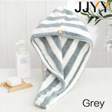 JJYY Microfiber Strong Absorbent Microfiber Dry Hair Towel Absorbent Quick Dry Striped Shower Cap  Bathroom Accessories
