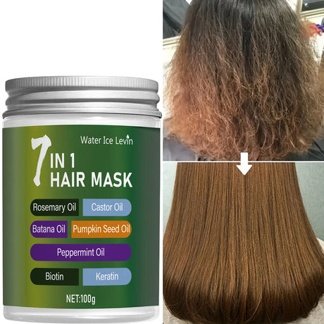 7-in-1 Hair Mask with Biotin & Keratin - Plant Oils Complex for Hydration & Shine - Frizz Control & Scalp Care