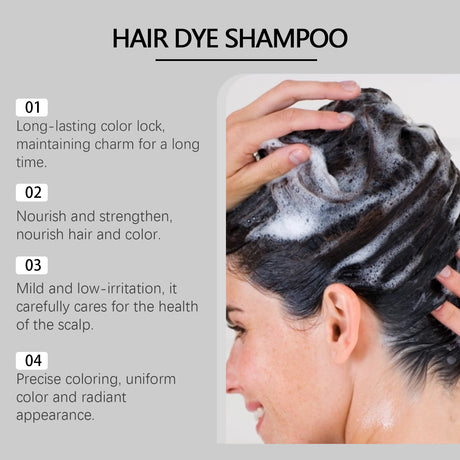 Black Hair Colouring Shampoo 3 in 1 Natural Herbal Essence Instant Colouring Shiny Hair Dye Shampoo Cleaning Nourishing Hair for Covering White