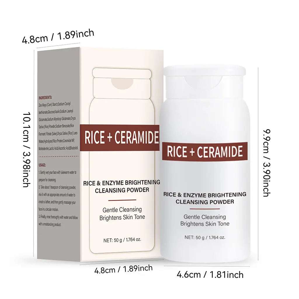 Rice Enzyme Brightening Cleansing Powder, Exfoliating Powder to Foam Cleanser, Smooth Texture,Hydrating & Gentle Skin Care 50g