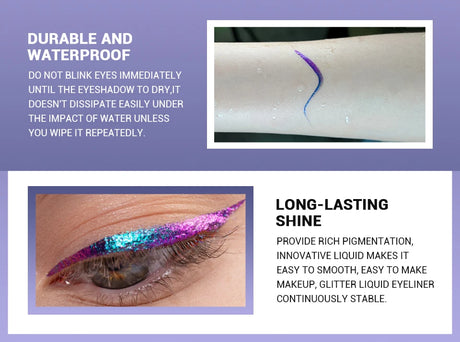 CHARMACY Duochrome Glitter Liquid Eyeliner Long Lasting Waterproof Smudgeproof Ultra Fine Tip Eye Liner Women Makeup Cosmetics