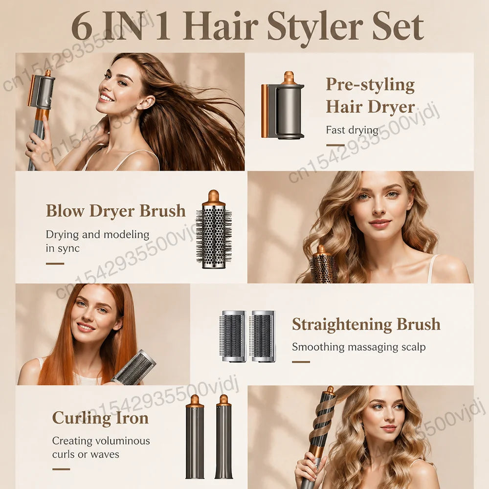 TINSOL 7 in 1 Multi-Function Hair Dryer & Styling Tool Automatic Curling Set 1300W Straightener Professional Salon Hair Dryer