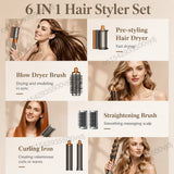 TINSOL 7 in 1 Multi-Function Hair Dryer & Styling Tool Automatic Curling Set 1300W Straightener Professional Salon Hair Dryer