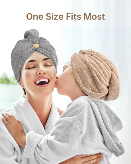 Button Up Hair Towel Wrap High Absorbency Microfiber Towels Curly Hair Girls' Quick Drying Towels Hair Drying Towels Hair Towel