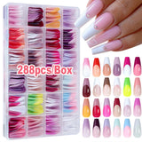 576pcs/Box Colorful Fake Nails Black Red Design Fake Nail Oval Short Square Press On False Nails Mixed Full Cover Nail Tips