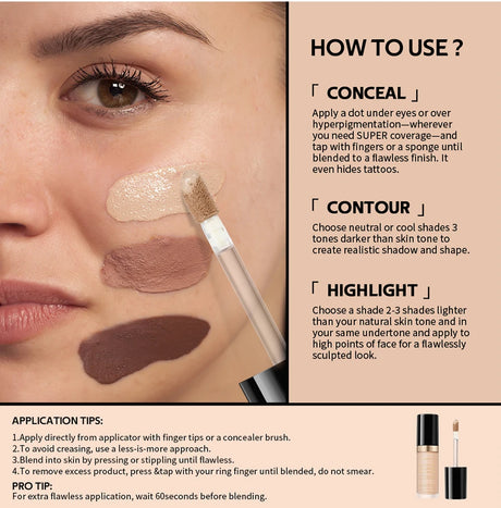 Lakerain 5-Color Waterproof Concealer Matte High Coverage Oil-Control Foundation For Acne Scars And Dark Circles Cosmetics