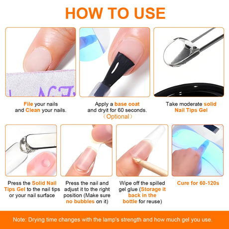 TWOING 8g Clear Solid Nail Tips Gel Long Lasting Strong Adhesion UV/LED Building Gel for Nails Home Salon Manicure DIY Design