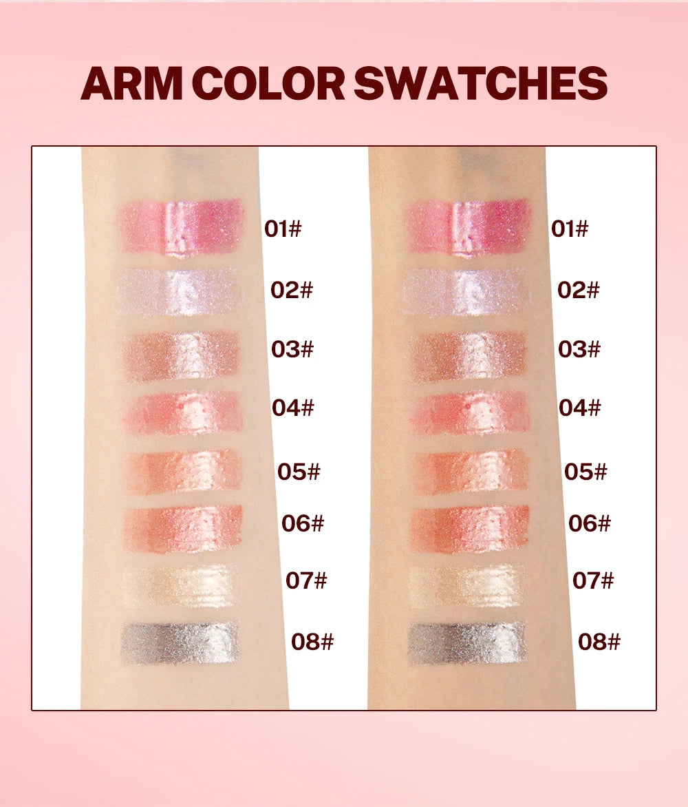 Qibest 8 Colors Moisturizing Diamond Shimmer Glitter Lip Gloss Makeup Sparkling Glitter Liquid Lipstick Pearl Lipgloss Tint