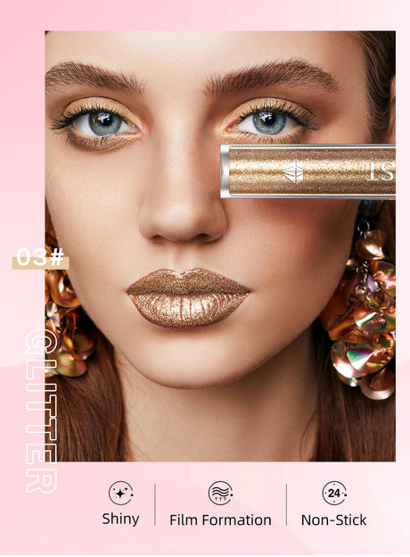 QIBEST Metallic Glitter Liquid Lipstick Makeup Waterproof Lip Gloss Long-lasting Shimmer Metal Diamond Lip Glaze Tint Charming