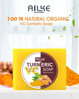 AILKE Natural Turmeric Soap Bar, Brighten, Remove Darkness, Acne, Pimples, Cleaning, Exfoliates, Uneven Skin Tone, 200g