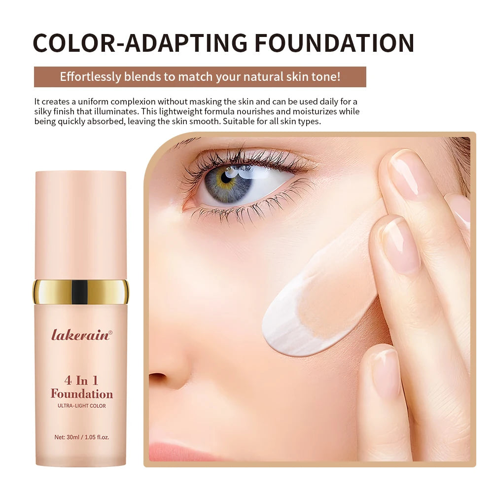 4 In 1 Foundation Long-wearing Moisturizing Waterproof Concealer Even Skin Tone SPF 30 Liquid Hydrating Full Coverage Concealer