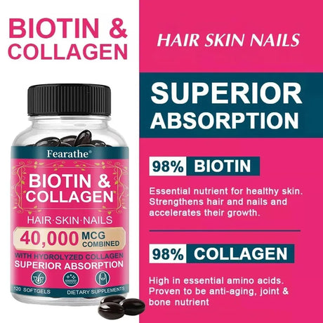 Biotin, Collagen, Hyaluronic Acid & Keratin - Hair Growth Support, 120 Caps | Hair, Skin & Nails Vitamins Supplement for Unisex