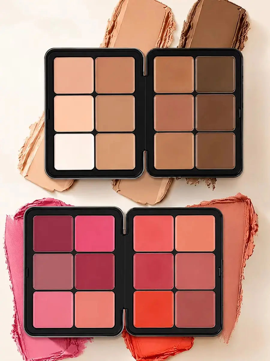 Cream Blush Contour Concealer Palette, 12 Shades Multi-Use Cream Makeup Palette for Face, Blendable Matte Cream Bronzer Highlighter Blush Pigment, Long Lasting Cream Foundation Camo Palette for Cheek,